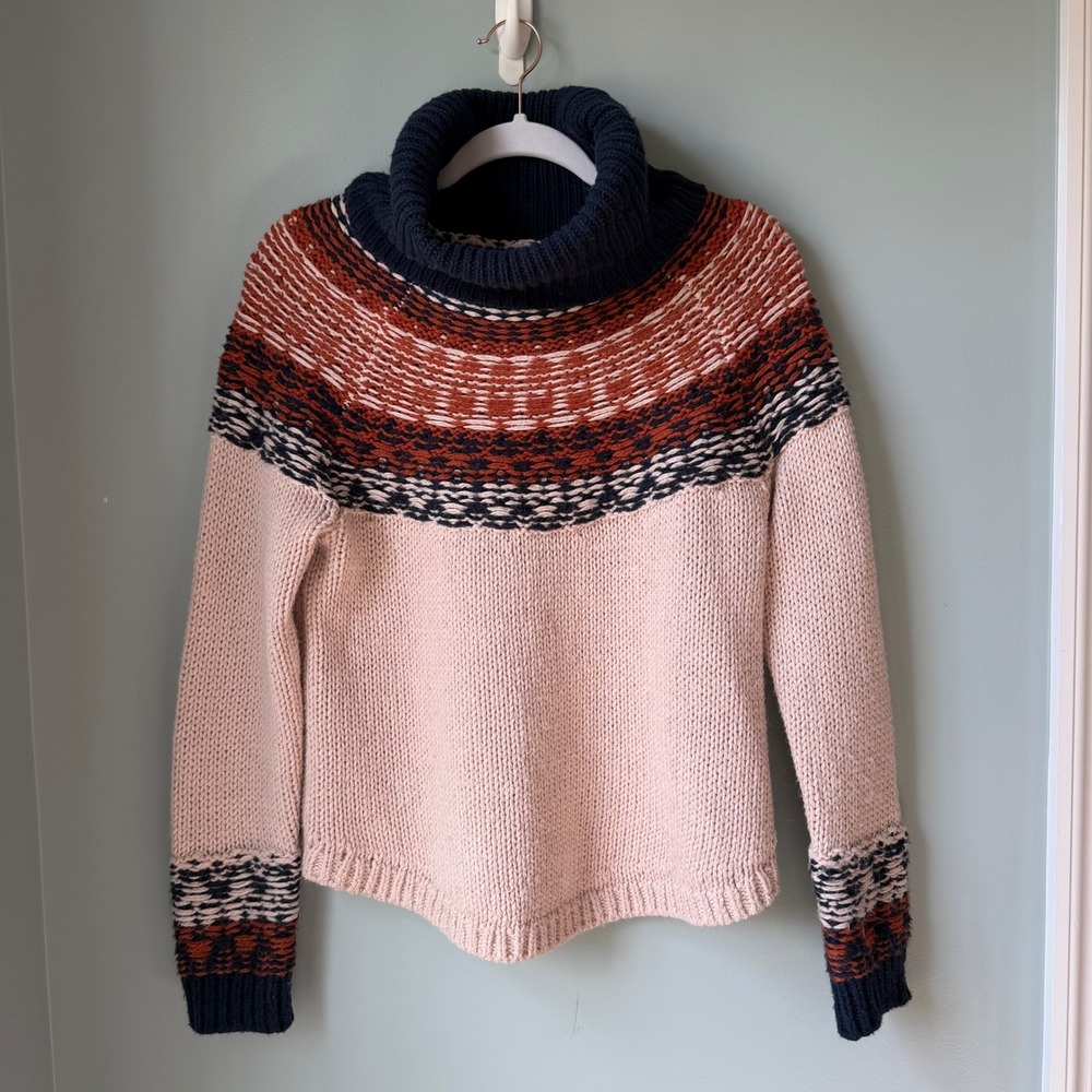 Madewell Fair Isle Turtleneck Sweater Cotton Alpaca Cream Blue Nordic Small